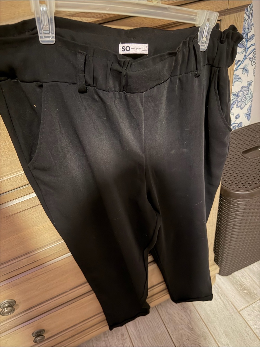 SO Black Paperbag Waist Pull-On Trousers